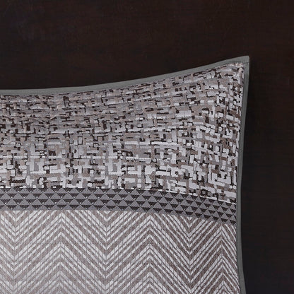 Rhapsody 6 Piece Reversible Jacquard Quilt Set with Throw Pillows - Grey/Taupe