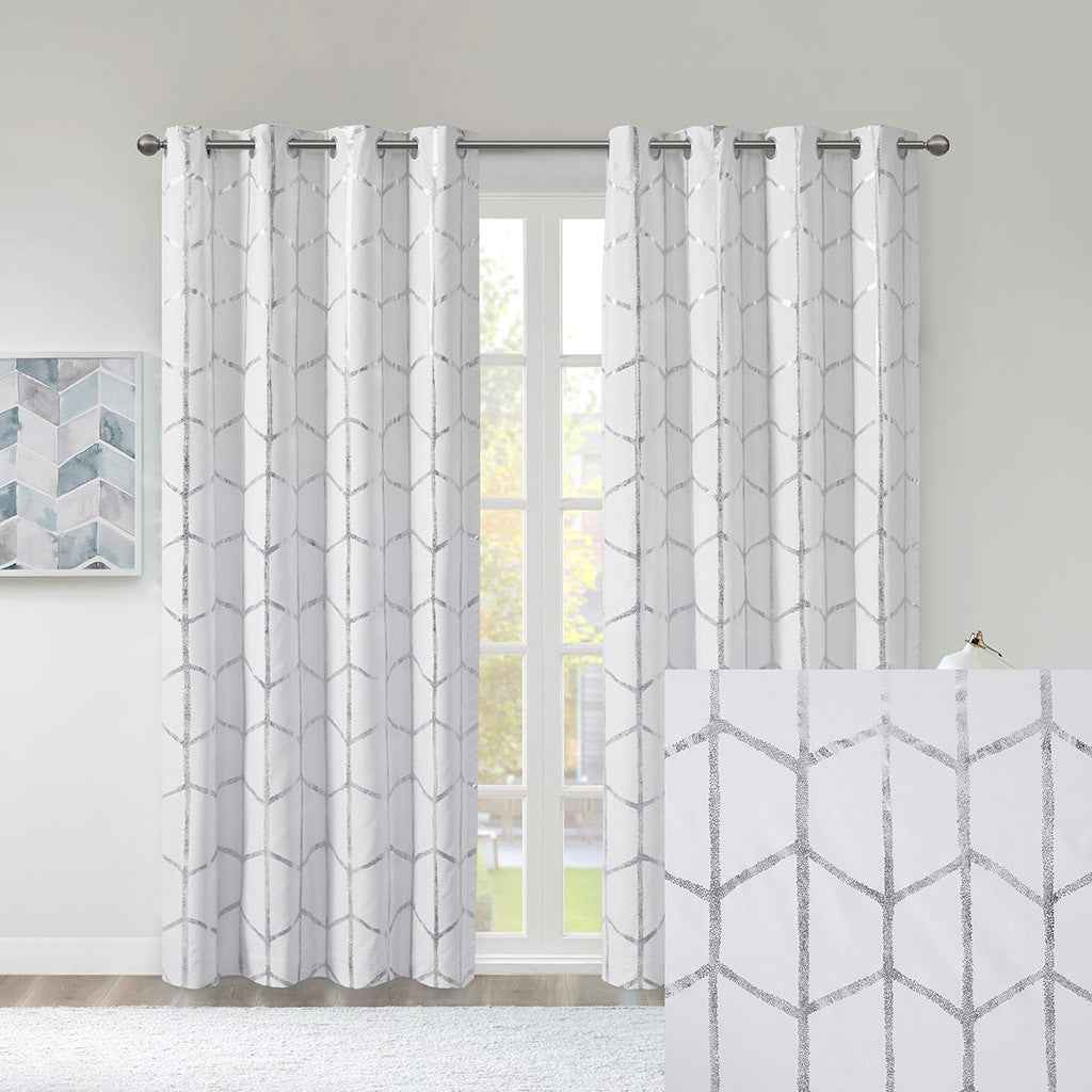Raina Total Blackout Metallic Print Grommet Top Curtain