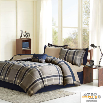 Robbie Plaid Comforter Set with Bed Sheets - Navy Multi