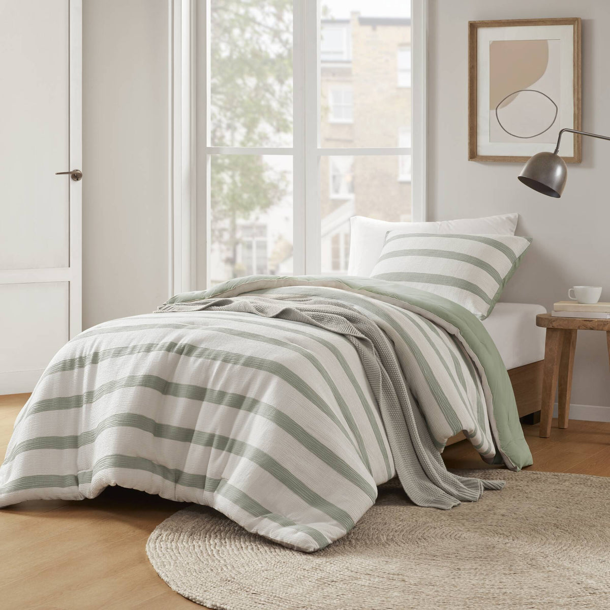 Merritt Yarn-dyed Striped Comforter - Sage Green