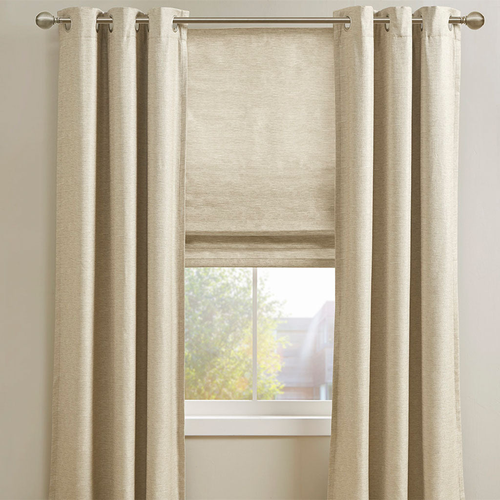 Como Printed Faux Silk Room Darkening Cordless Roman Shade - Taupe