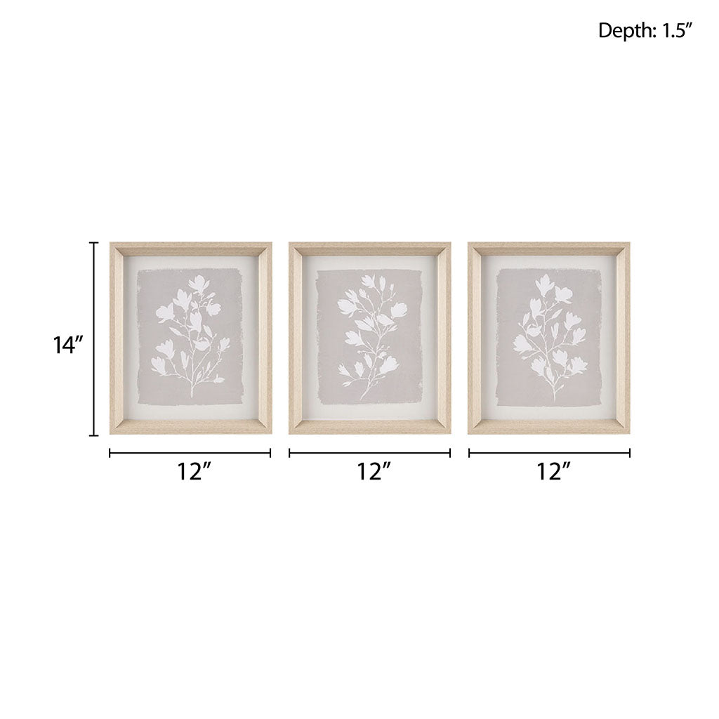 Fair Florets 3-piece Framed Glass Wall Art Set - Beige