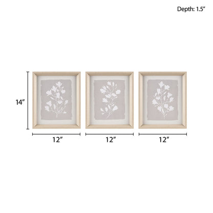 Fair Florets 3-piece Framed Glass Wall Art Set - Beige