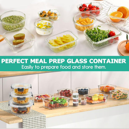 34-Piece Glass Food Storage Containers with Airtight Lids Set (Grey)