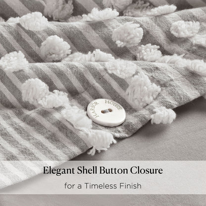 Anslee 3 Piece Cotton Yarn Dyed Duvet Cover Set - Grey