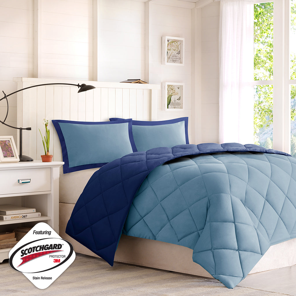 Larkspur 3M Scotchgard Reversible Down Alt Comforter Set - Navy/Light Blue