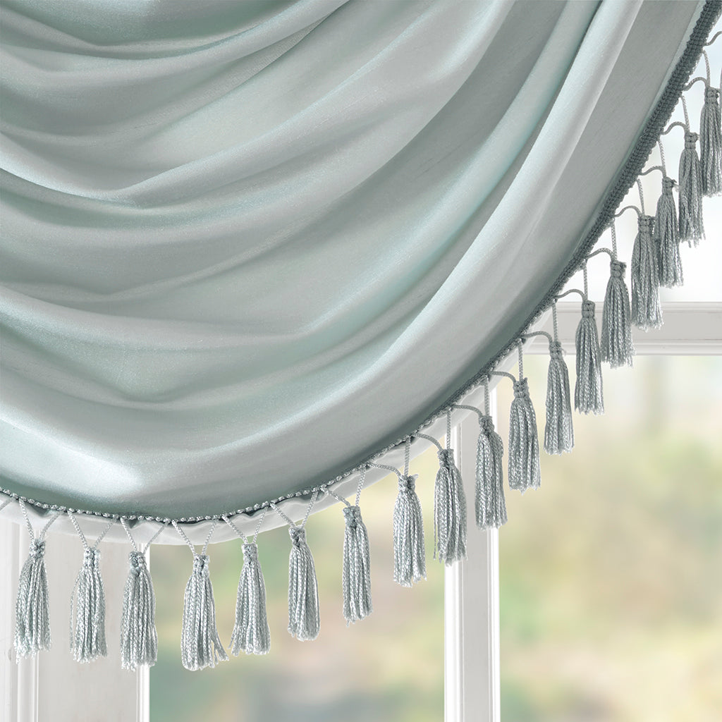 Elena Faux Silk Waterfall Embellished Valance - Dusty Aqua