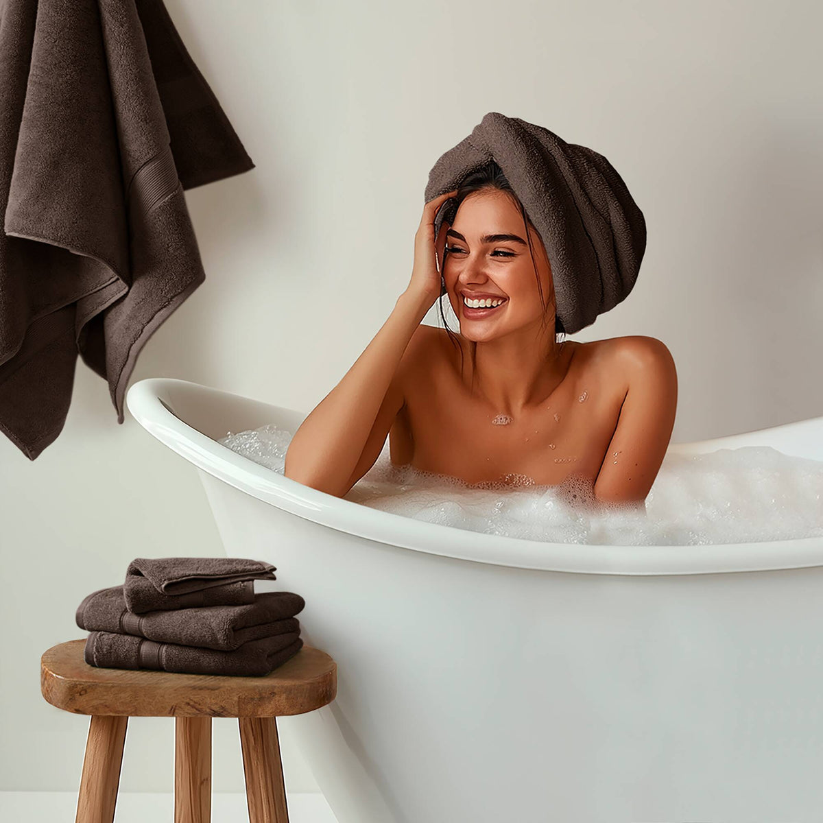 800GSM 100% Cotton 8 Piece Towel Set - Brown