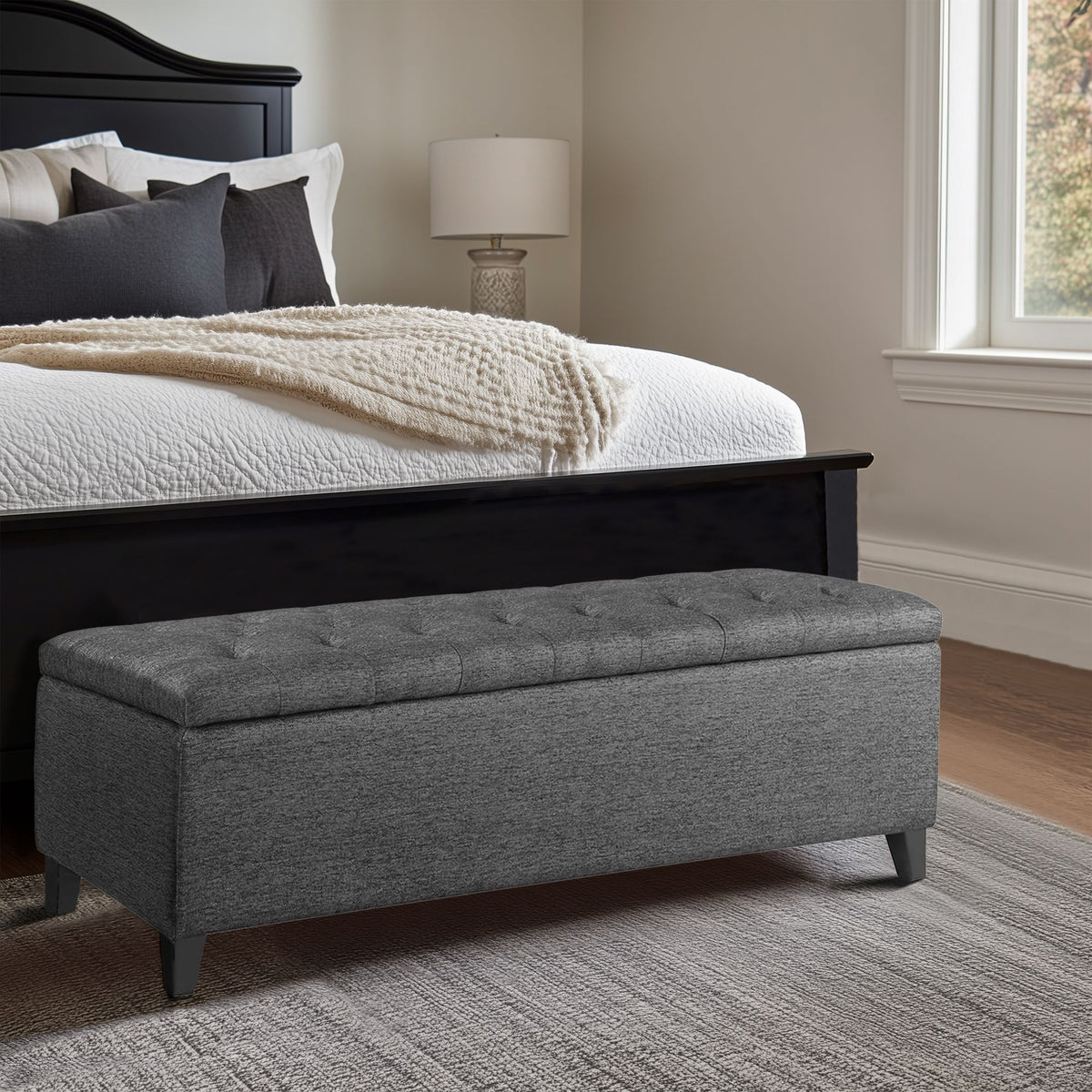 Shandra Tufted Top Upholstered Storage Bench - Charcoal