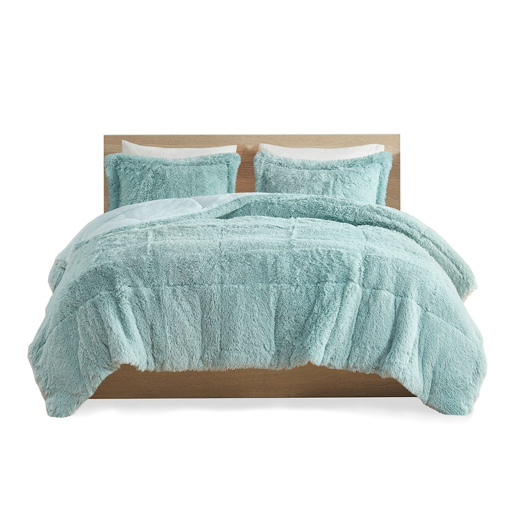 Malea Shaggy Faux Fur Comforter Mini Set - Aqua
