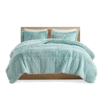 Malea Shaggy Faux Fur Comforter Mini Set - Aqua
