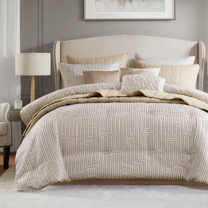 Royce 10 Piece Luxury Jacquard Comforter Set - Ivory