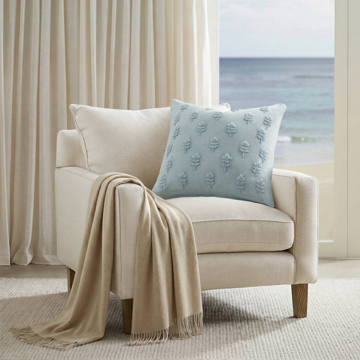 Ave Botanical 1 Piece Cotton Pillow Cover - Blue