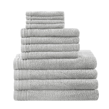 Big Bundle 100% Cotton Quick Dry 12 Piece Bath Towel Set - Silver
