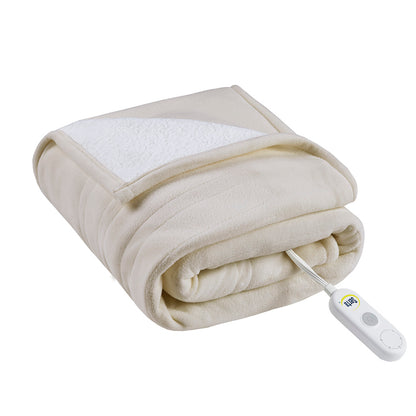 Fleece to Sherpa Heated Throw - Tan
