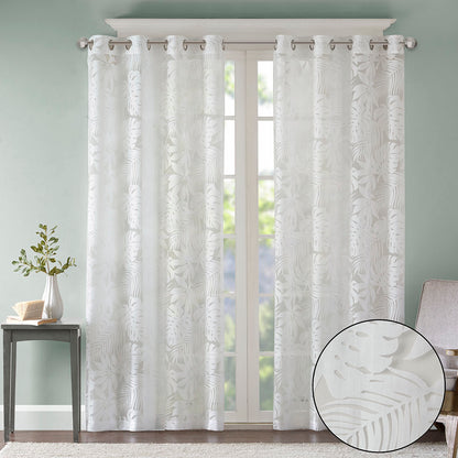Leilani Palm Leaf Burnout Window Sheer - White