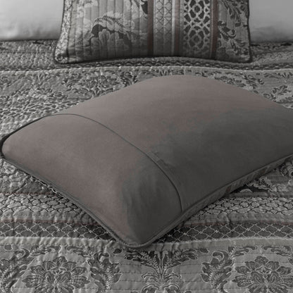 Bellagio 6 Piece Jacquard Quilt Set with Throw Pillows - Grey