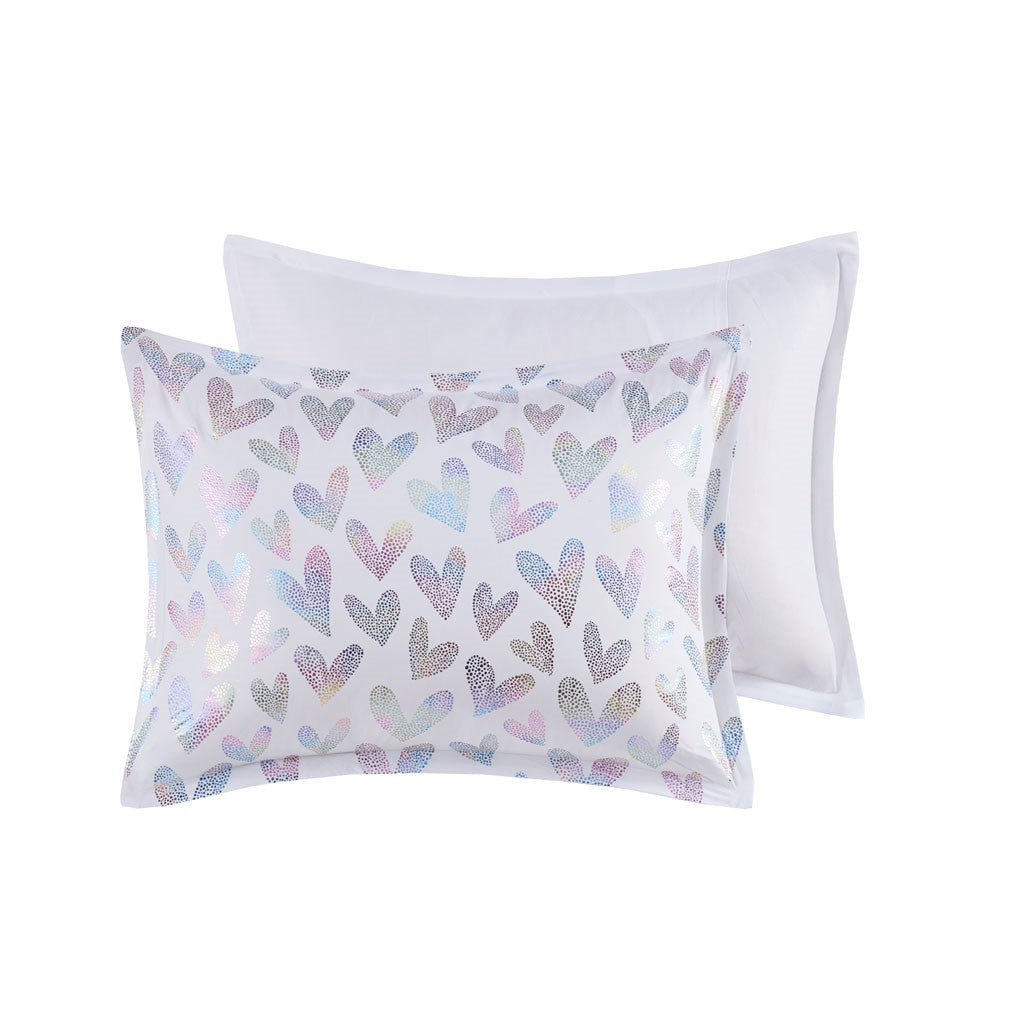 Kristie Iridescent Metallic Heart Printed Duvet Cover Set