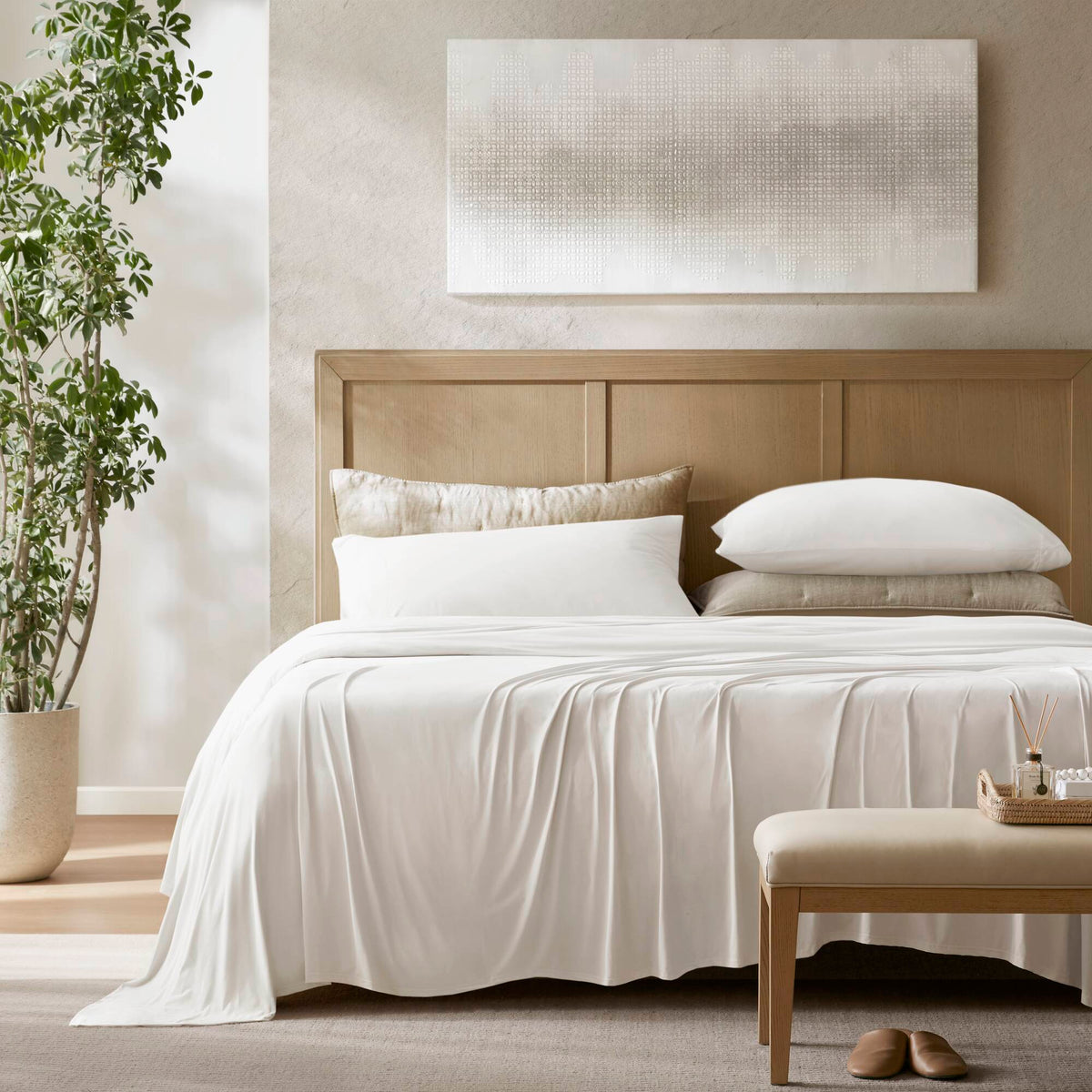 Cooling Stretch Jersey Sheet Set - White