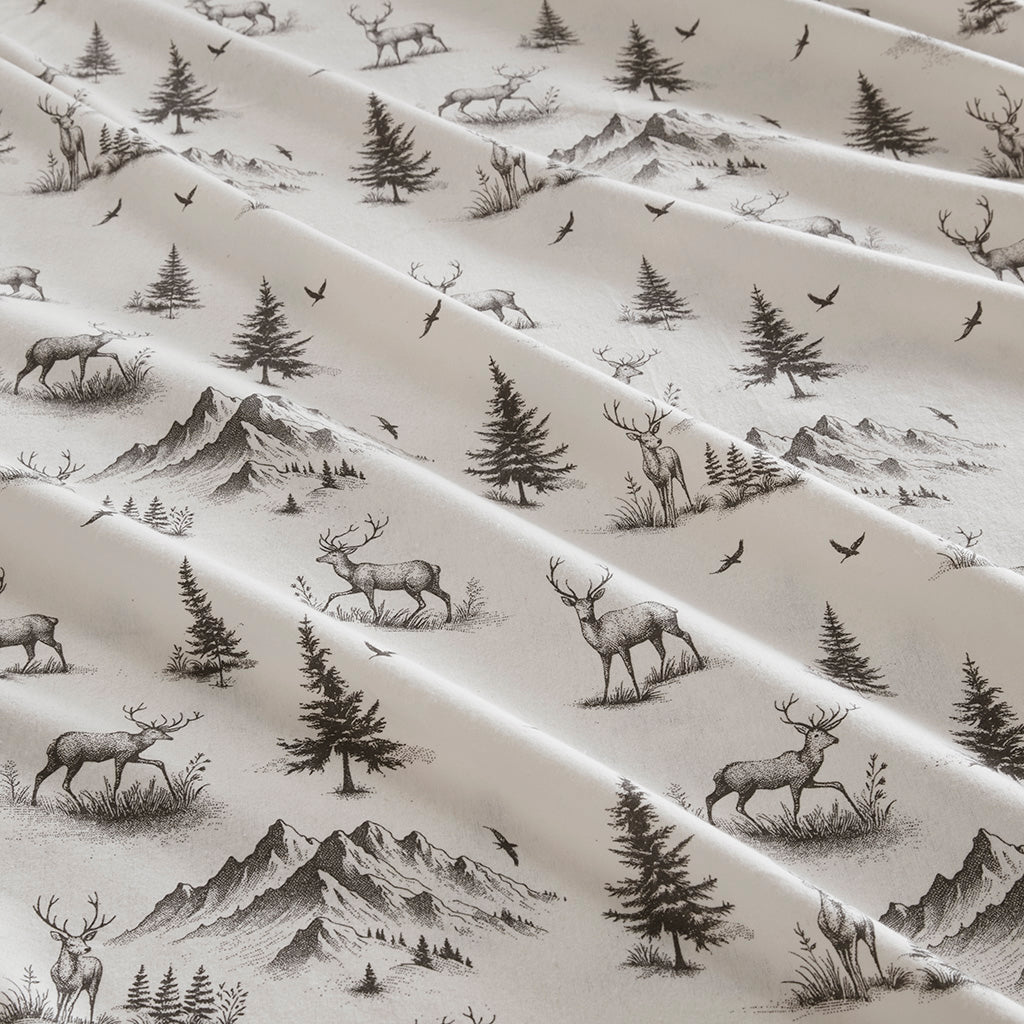 Cotton Flannel Sheet Set - Gray Deer Toile