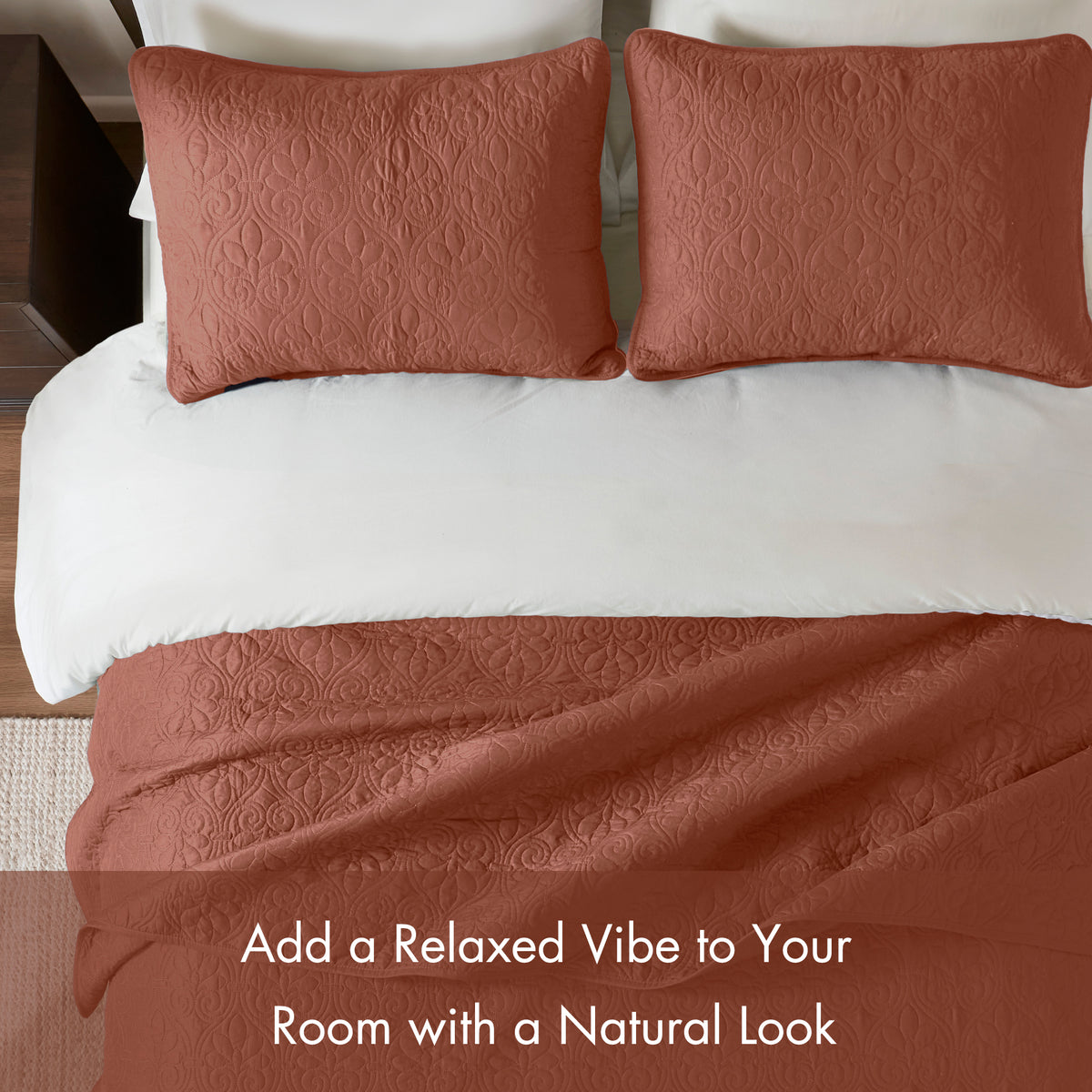 Quebec Reversible Quilt Set - Clay Red