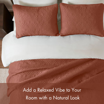 Quebec Reversible Quilt Set - Clay Red