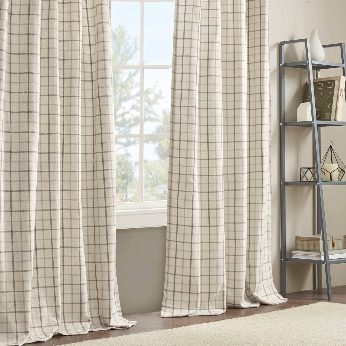 Anaheim Plaid Rod Pocket and Back Tab Curtain Panel with Fleece Lining - Natural