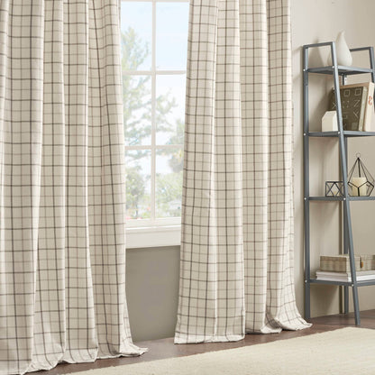 Anaheim Plaid Rod Pocket and Back Tab Curtain Panel with Fleece Lining - Natural