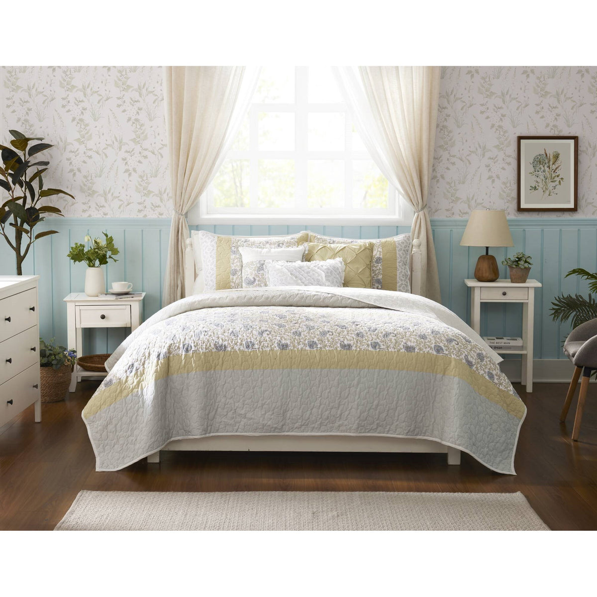 Dawn 6 Piece Cotton Percale Quilt Set with Throw Pillows - Yellow
