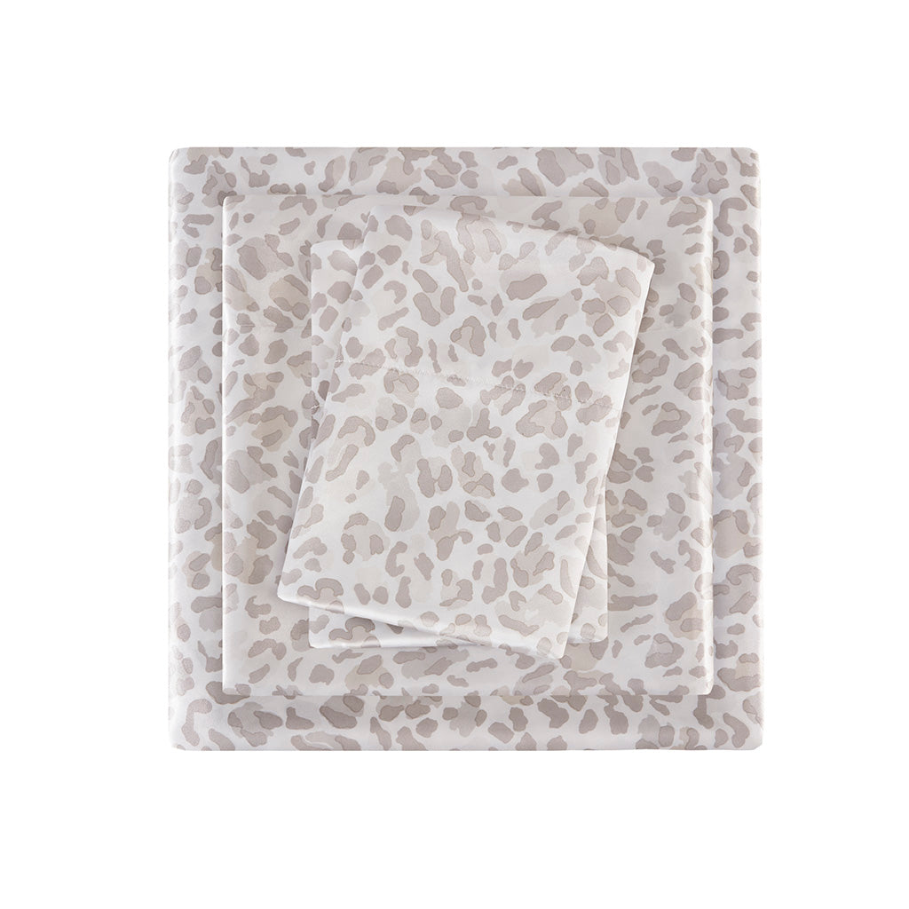 Printed Satin Sheet Set - Taupe Leopard