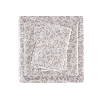Printed Satin Sheet Set - Taupe Leopard