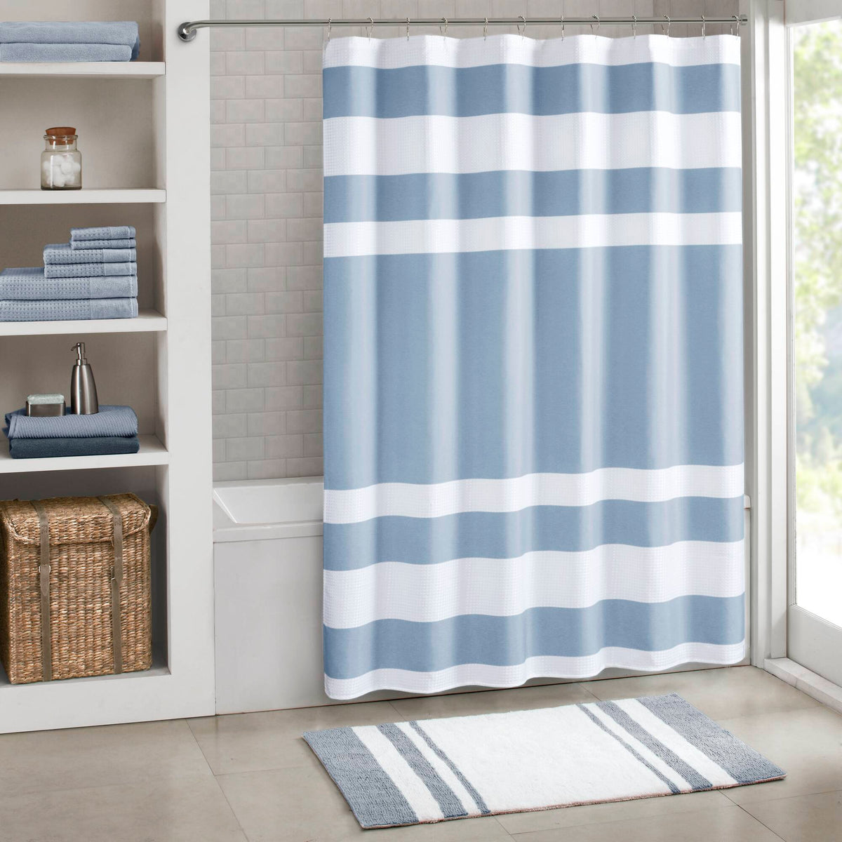 Spa Waffle Shower Curtain with 3M Treatment - Blue