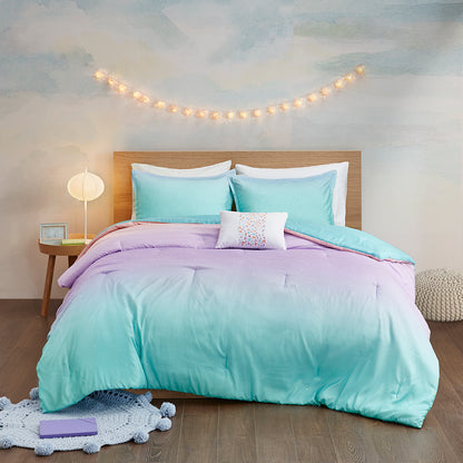 Glimmer Metallic Glitter Printed Reversible Comforter Set - Aqua