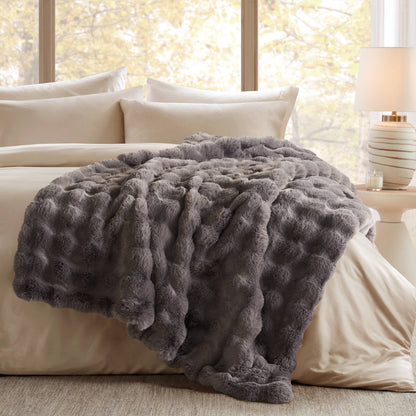 Vivienne Faux Fur Throw - Bubble Charcoal