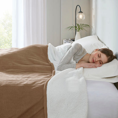 Fleece to Sherpa Heated Blanket - Brown