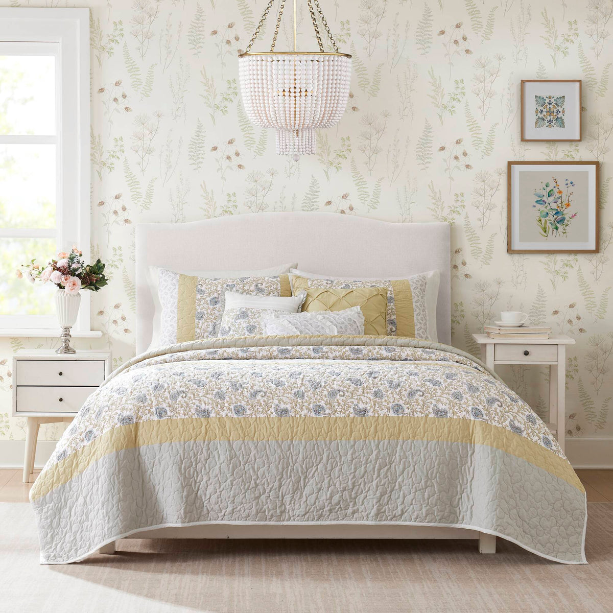 Dawn 6 Piece Cotton Percale Quilt Set with Throw Pillows - Yellow