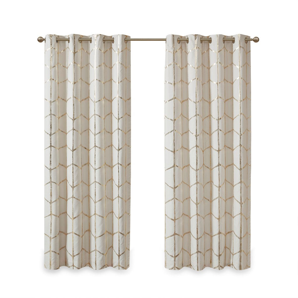 Raina Total Blackout Metallic Print Grommet Top Curtain