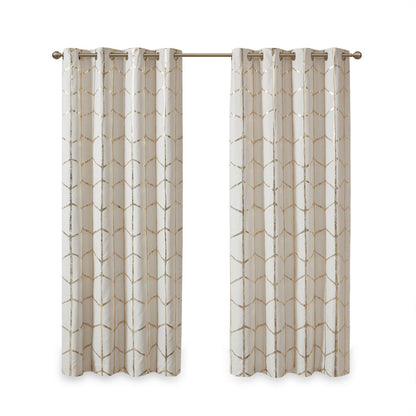Raina Total Blackout Metallic Print Grommet Top Curtain Panel - Ivory/Gold