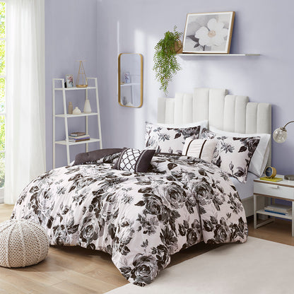 Dorsey Floral Print Comforter Set - Black/White