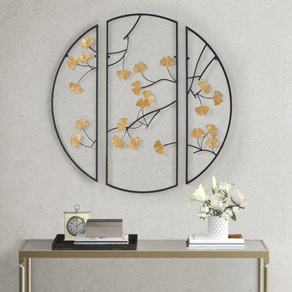 Golden Gingko Leaves 3-piece Metal Wall Decor Set - Black/Gold