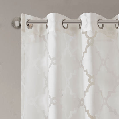 Eden Fretwork Burnout Sheer Curtain Panel - White