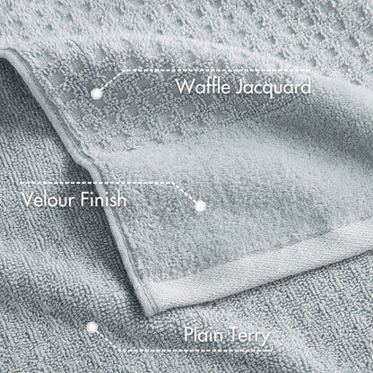 Spa Waffle Cotton Jacquard Bath Towel 6 Piece Set - Blue