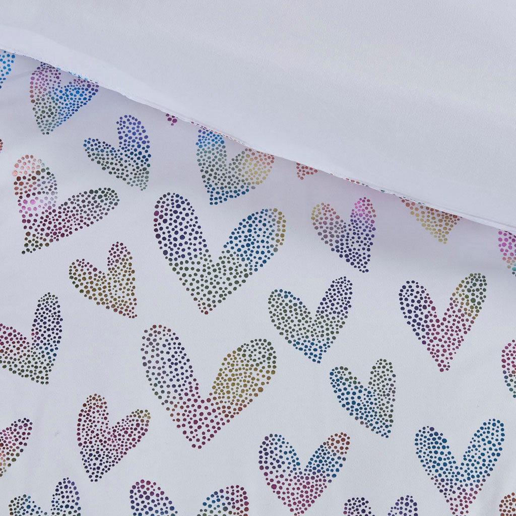Kristie Iridescent Metallic Heart Printed Duvet Cover Set
