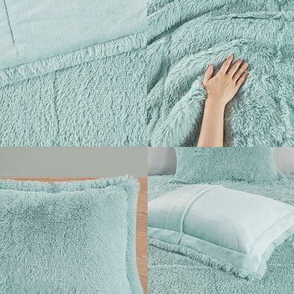 Malea Shaggy Faux Fur Comforter Mini Set - Aqua