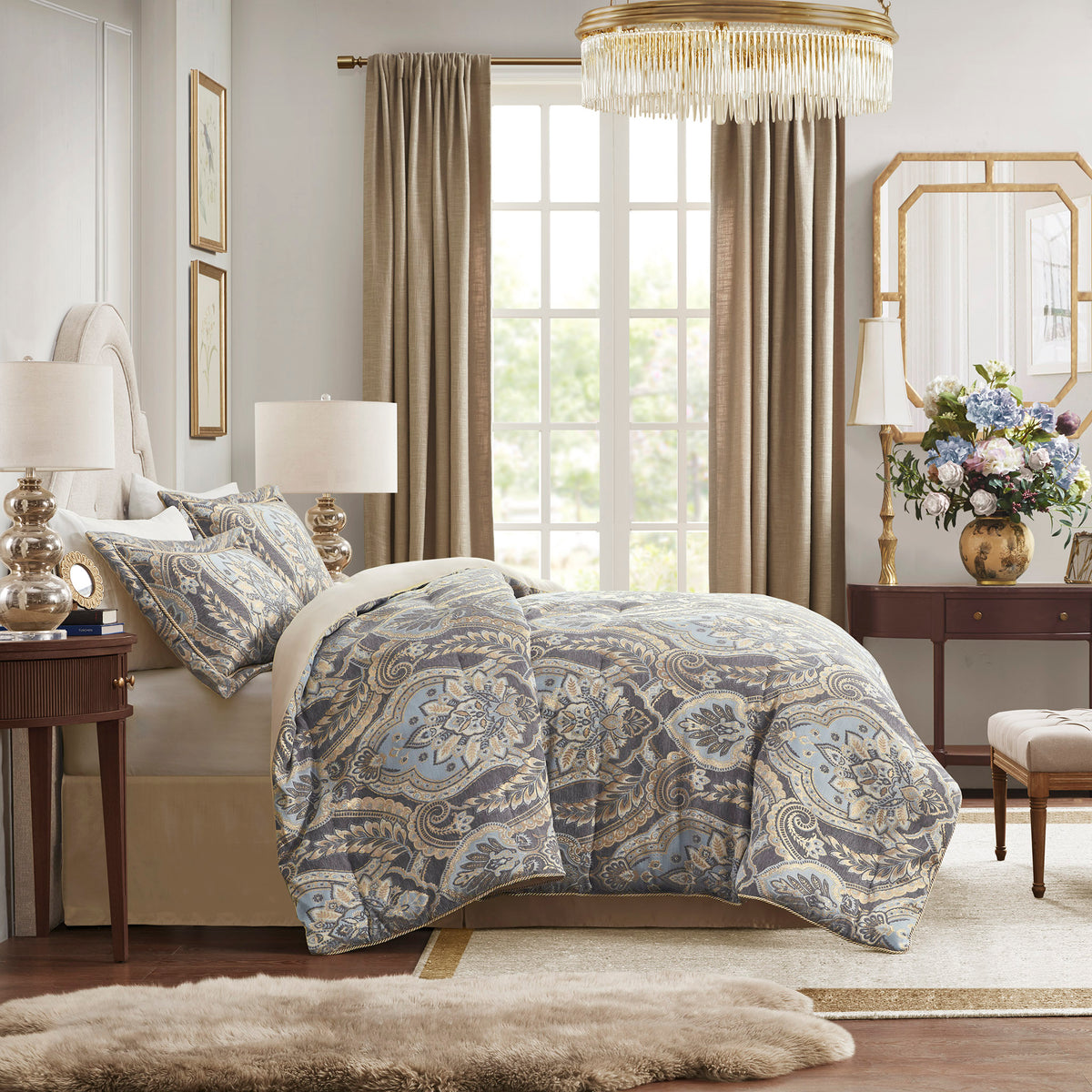 Julius 4 Piece Comforter Set - Blue/Grey