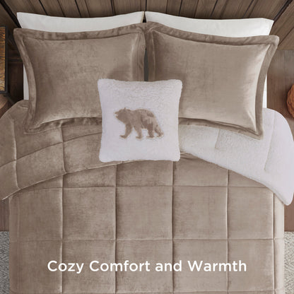 Alton Plush to Sherpa Down Alternative Comforter Set - Taupe/Ivory
