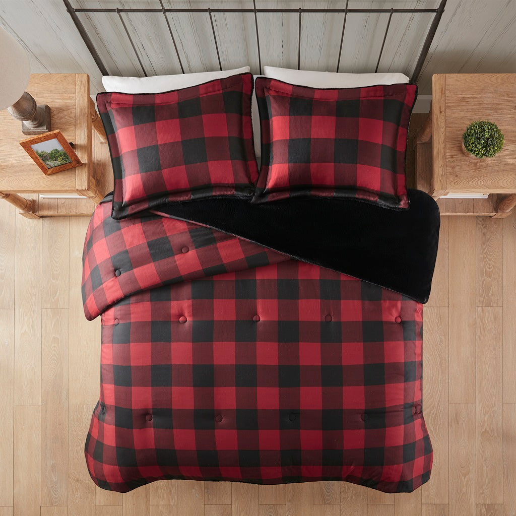 Bernston Faux Wool to Faux Fur Down Alternative Comforter Set - Red Buffalo Check