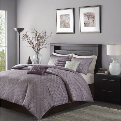 Biloxi 6 Piece Jaquard Duvet Cover Set - Purple