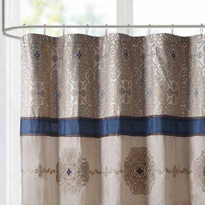 Donovan Embroidered Shower Curtain - Navy
