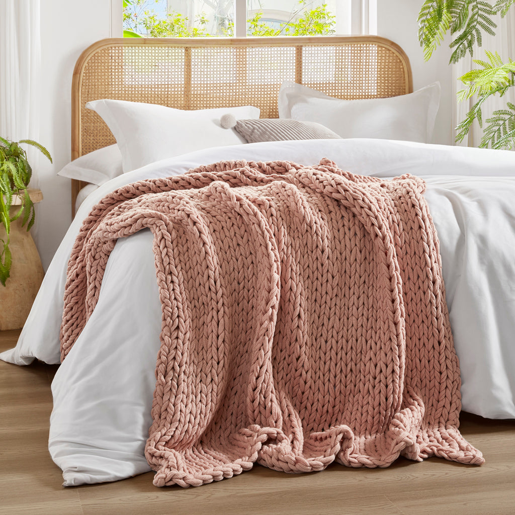 Chunky Double Knit Handmade Throw Blanket - Blush